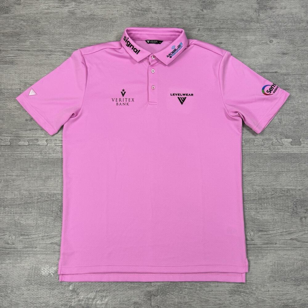 Levelwear Golf Polo Men L Pink Veritex Bank Championship Logo Preppy Performance
